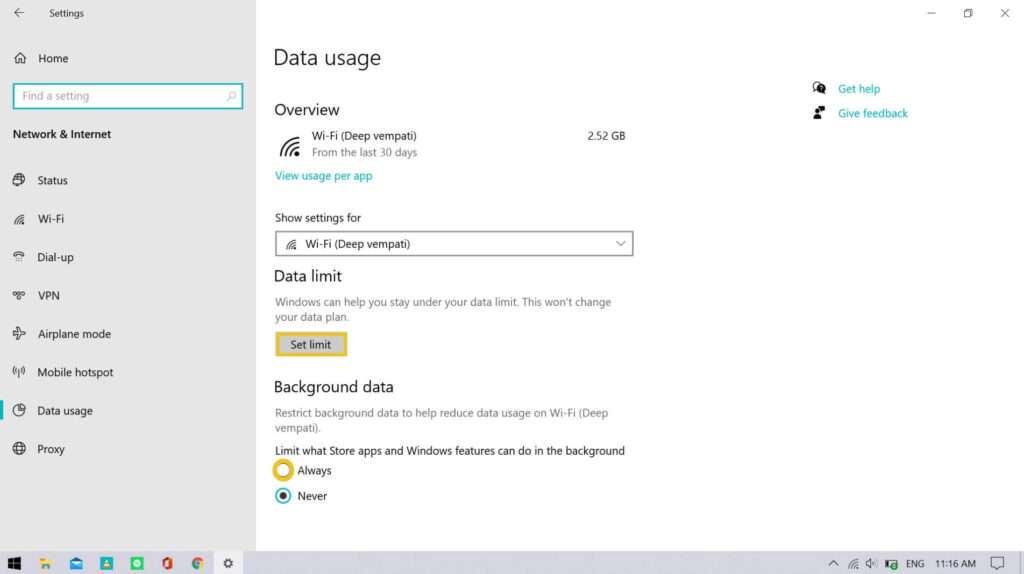 How to restrict Wi-Fi data on Windows